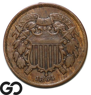 1864 Two Cent Piece, Large Motto - Image 1 of 3