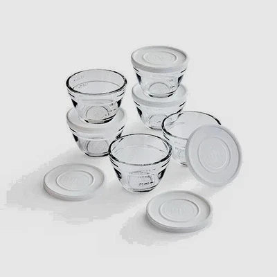 Pampered Chef 1 Cup Prep & Mixing Bowl Clear Glass Set Of 6 With Lids 1825 NIB - Image 1 of 4