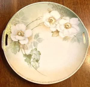 Antiker RS Tillowitz Schlesien handbemalter Blumenteller dekorativ vergoldet 10 Zoll - Bild 1 von 8