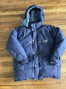 VINTAGE Triple Fat Goose Jacket Mens XL  Down Filled Parka Navy Hooded - Picture 1 of 10