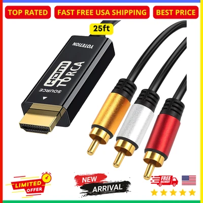 HDMI to RCA Cable 25FT, HDMI Male to 3-RCA, 1080P Cable For TV HDTV DVD - Image 1 of 4