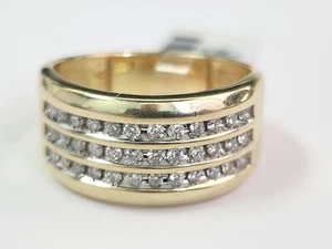 MENS 3 Row DIAMOND WEDDING BAND Yellow GOLD Anniversary Ring Round Channel .49 - Picture 1 of 6