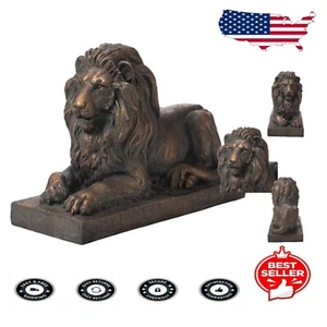 Lightweight Bronze Lying Lion Outdoor Sculpture - Perfect for Any Garden - Picture 1 of 10