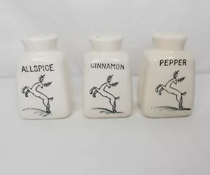 Vtg MCM Ceramic Spice Jars Deer Reindeer Lot Of 3 Allspice Cinnamon Pepper Japan - Picture 1 of 12