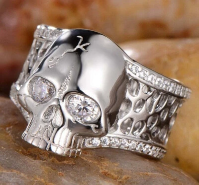 Genuine Sterling Silver + Dazzling Men's SKULL Statement Ring - Image 1 of 4