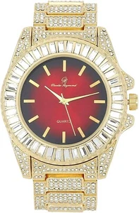Fully Iced Watch Bling Rapper Simulate Lab Diamond Gold Metal Band Luxury Men - Picture 1 of 8