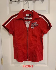 Camisa para mujer Harley-Davidson de manga corta con cremallera mecánica de garaje roja talla M - Imagen 1 de 13