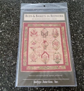 Applique ricamo Buds & Baskets in Redwork modello trapunta Indygo Junction - Foto 1 di 2