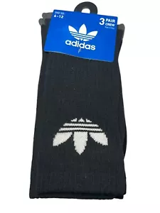 adidas Crew Socks Mens Shoe Size 6-12 Black 3 Pair Trefoil Athletic Wicking Soft - Picture 1 of 12