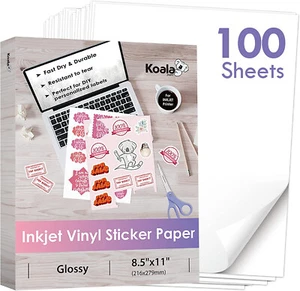 Bulk 100 Drukowalne naklejki winylowe Papier Błyszczący Biały Wodoodporny laser atramentowy - Zdjęcie 1 z 11