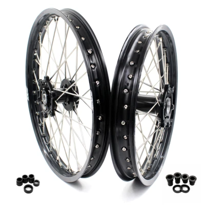 KKE 21/19 MX Wheels Rims Fit Suzuki RM125 1996-2007 RM250 96-2008 CNC Black Hubs - Image 1 of 4