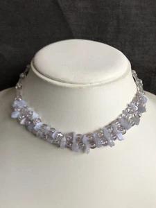 vintage style chic glass and polished stone beaded necklace double strand - Bild 1 von 5