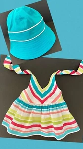 NWT Girls 2T Janie & Jack “POOLSIDE PALMS” Turquoise Stripe HALTER & SUNHAT 2pc - Picture 1 of 6