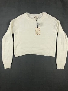 Hippie Rose Pullover Damen XS Langarm Kurz Elfenbein Struktur Streifen Neu mit Etikett - Bild 1 von 10