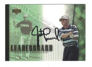 Tarjeta de golf Justin Leonard autografiada 2001 cubierta superior firmada - Imagen 1 de 1
