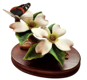 Vintage 1983 Andrea by Sadek Porcelain Dogwood and Butterfly Figurine with Base - Picture 1 of 9