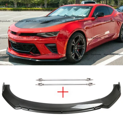 For Chevrolet Camaro Carbon Fiber Front Bumper Lip Spoiler Splitter + Strut Rods - Изображение 1 из 4