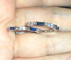 ??Earrings 9ct White Gold Silver Finish Sapphire Diamond Hoops 20 mm Gift Idea??