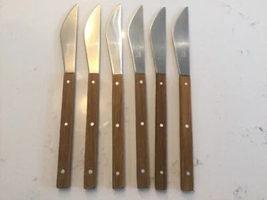 RARE 6 x MONO teak and stainless steel Dinner Table Knives Peter Raacke T 21.7cm - Picture 1 of 3