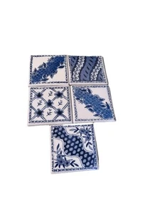 Set of 5 Blue & White Ceramic Floral French Country Coasters Asian Centrum - Picture 1 of 3