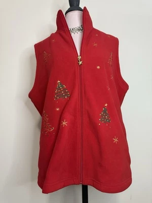 Chaleco para mujer Drapers & Damon’s rojo festivo con adornos navideños talla XL Foto 1 de 4