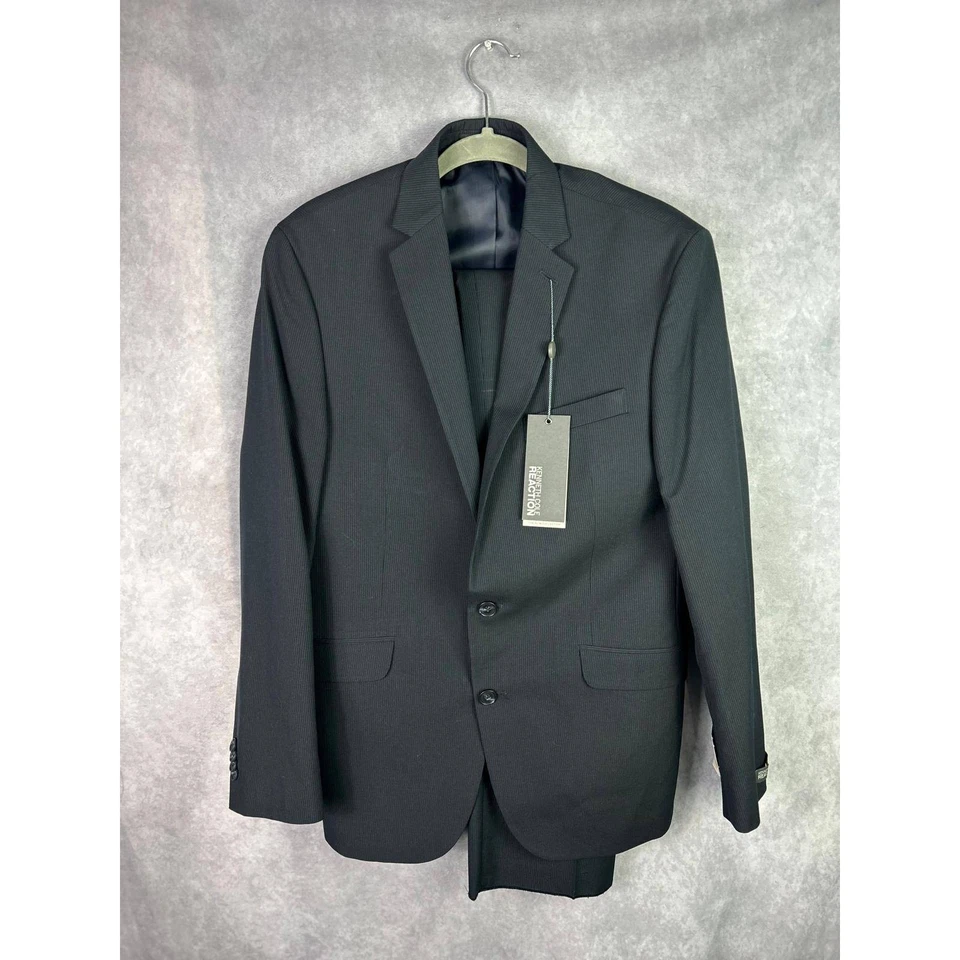 Kenneth Cole Reaction Mens 40R 33W Navy Pinstripe Suit Separates Jacket Pants - Image 1 of 4
