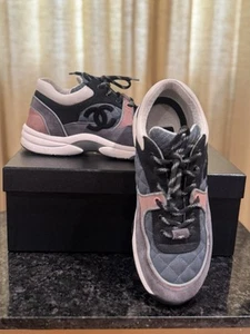 Auth Chanel Quilted Leather Sneakers with Logo Accent - Picture 1 of 10