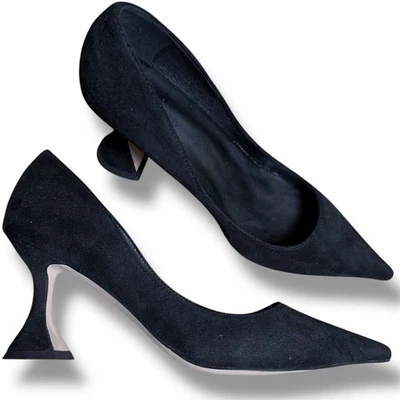 Sapatos sociais femininos YDN tamanho 12 preto camurça sintética biqueira pontiaguda salto alto novo na caixa - Imagem 1 de 4