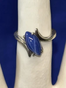 Vintage 10k HART Blue Lindy Star Sapphire Ring Size 5.5 Marquise Cut - Picture 1 of 16