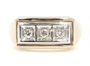 Anillo llamativo de diamantes redondos de 0,18 quilates de oro de dos tonos de 10 quilates de 3 piedras para hombre TG - 4,6 g - Imagen 1 de 20