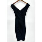 Nicole Miller Collection Dress Womens Front Wrap V-Neck Cap Sleeve Lined Black 4