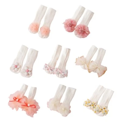 0-24M Infant Girl Tube Socks Newborn Children Socks with Lace Bowknot Decors - Image 1 of 4
