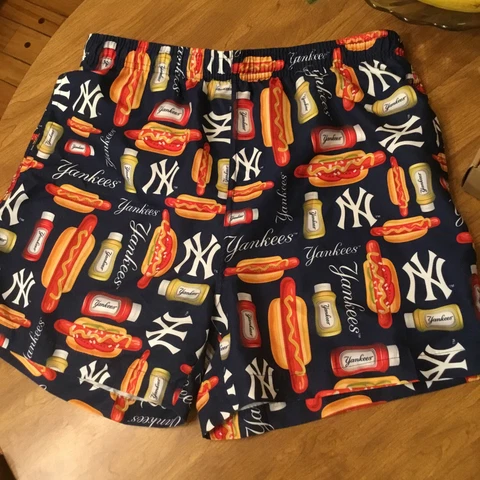 Vintage New York Yankees Hot Dogs Medium Swim Trunks Mens Boardshorts UNUSED Exc Cover