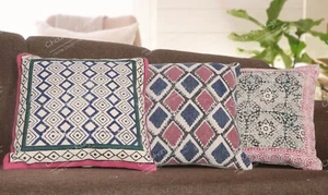 3 Set of Handmade Print Cushion Cover 45x45cm Cotton Home Decor Pillow Case Sofa - Picture 1 of 5