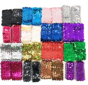 *UK* 2x Coloured Sequin Elastic Wristband Wrist Cuff New Stretch Slim Pair - Picture 1 of 50