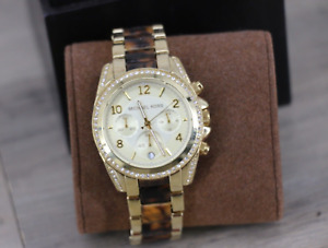 Michael Kors Blair Chronograph Champagne Dial Tortoise Gold Band 39mm Watch 6094