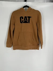 CAT (CATERPILLAR) youth logo hoodie sz L 14/16 pullover pocket brown heavy duty - Picture 1 of 9
