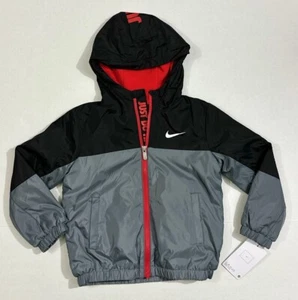 New Nike Boy's Size 4 Fleece Lined Water Repellent Jacket Red Gray Black 86K992 - Picture 1 of 6