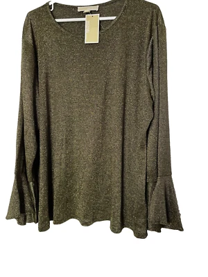 Michael Kors plus Size 3X Gold Black Metallic Shirt Top Bell Sleeve Stretch $88 - Image 1 of 4