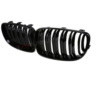 2 GRILLE DE CALANDRE DOUBLE LAME NOIR BRILLANT BMW SERIE 1 E81 E82 E87 E88 PH2