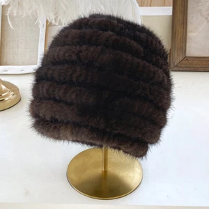 Men's Real Mink Fur Hat Winter Warm Beanie Cap Headwear Hunting Ski Black Brown - Picture 1 of 16