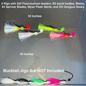 FLUKE DESTROYER FLOUNDER FLUOROCARBON BUCKTAIL HI LOW B2 SQUID RIGS JIGS LURES - Picture 1 of 6