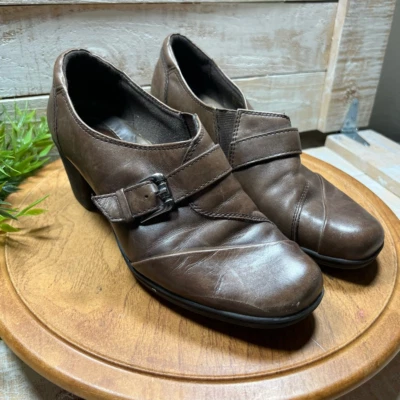 Earth Origins женщин поскользнуться на туфли кубинский каблуки коричневый кожаный пряжки крышка носок 8 M - Изображение 1 из 4