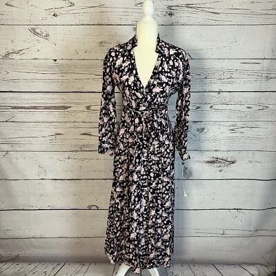Diane Von Furstenberg Galina Wrap Dress Womens XS Silk Tulle Flower Long Sleeve - Image 1 of 4