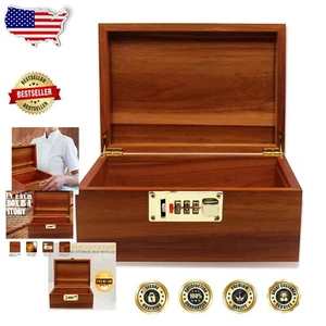 Secure 11" Acacia Wood Box with Combination Lock - Ideal for Valuables & Jewelry - Imagen 1 de 8