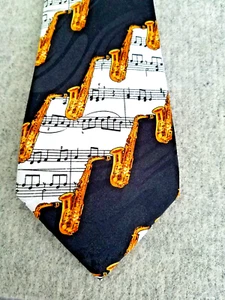 necktie SAXOPHONE & sheet music notes classic Polyester? Dry Clean Steven Harris - Picture 1 of 8