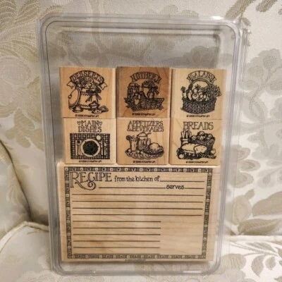 Juego de sellos de goma para estampar tarjetas de recetas 7 piezas recetas de cocina ensalada postre principal  Foto 1 de 4