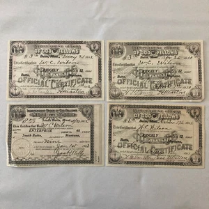 Independent Order of Odd Fellows Official Membership Certificate Document Lot 4x - Picture 1 of 11