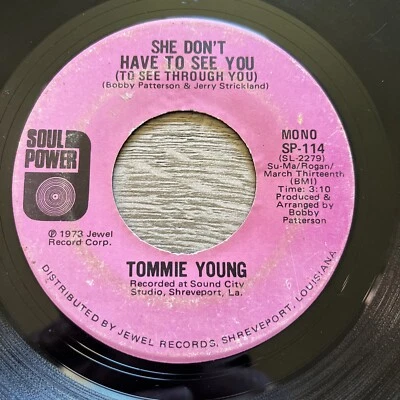 DEEP FUNK / SOUL:  TOMMIE YOUNG - SHE DON'T HAVE TO SEE YOU 45 Soul Power 1973  - Image 1 of 4