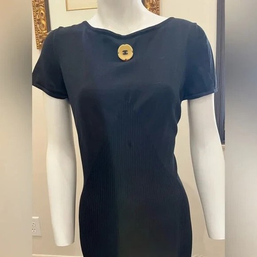 originale Abito lungo midi nero cotone seta CHANEL 40 P40797K02966